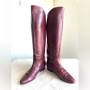 Yves Saint Laurent Tall‎ Wine Leather Boots 6 M Vintage YSL